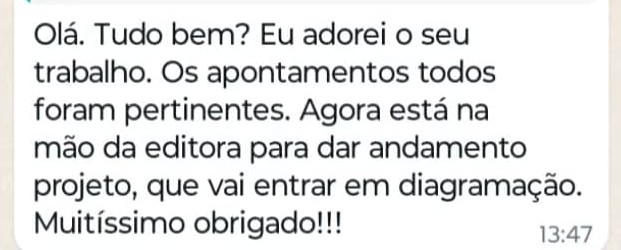 Depoimento WhatsApp - Projeto na editora para diagramação